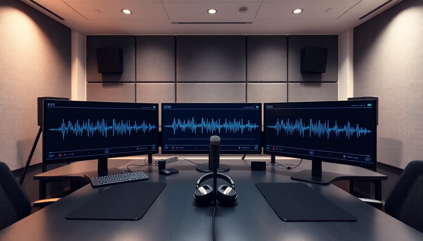 Capture of a professional call recording setup showing audio monitors and equipment.