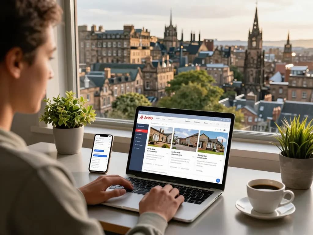 Maximizing airbnb management edinburgh with a laptop and beautiful city views.