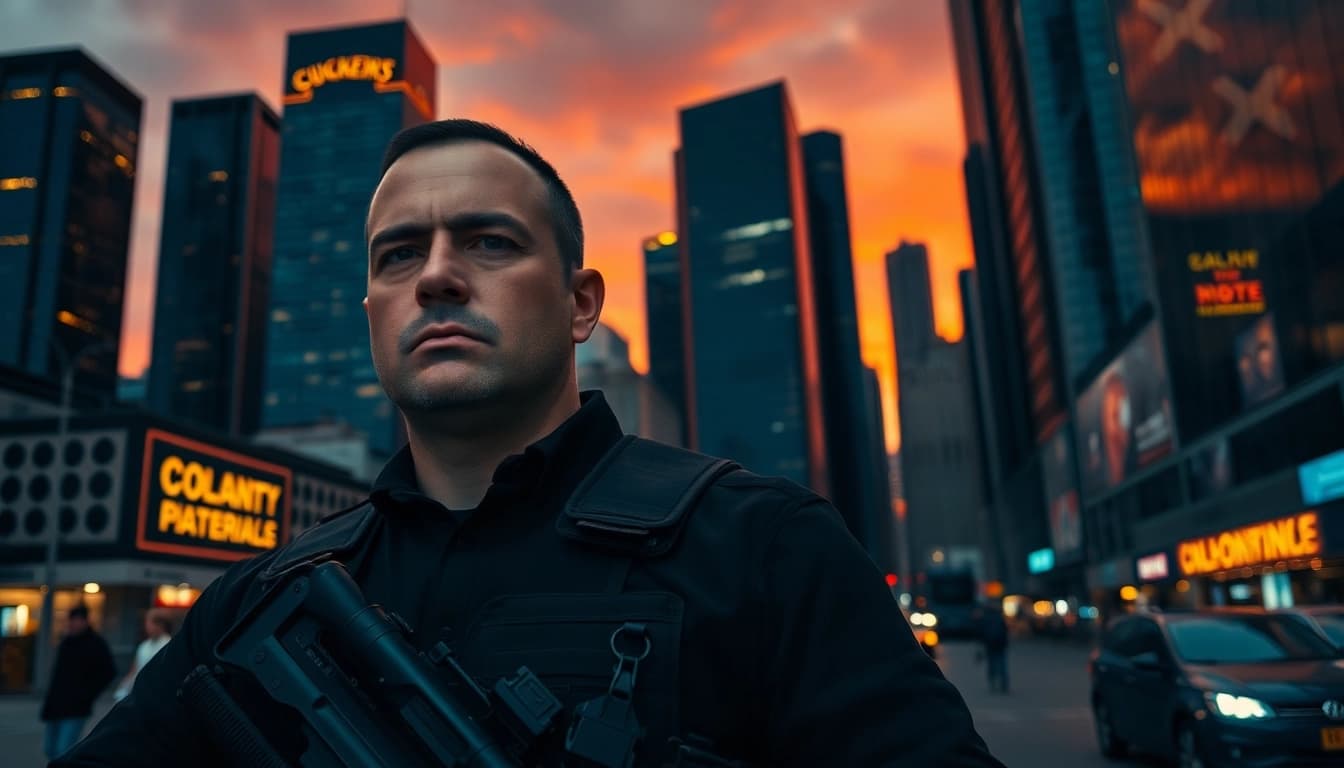 Bodyguard Service showcasing a vigilant professional protecting a client in an urban setting.