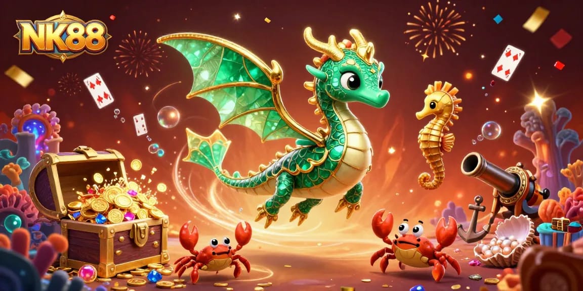 Win big at NK88 with vibrant underwater scenes filled with treasures and casino elements