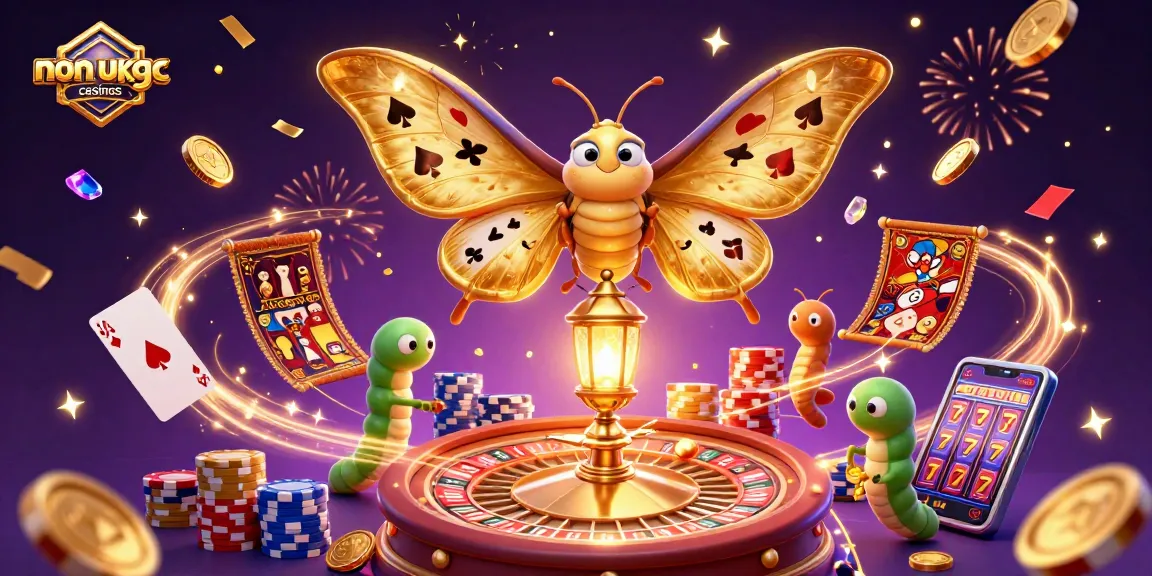 Explore non UKGC casinos with vibrant imagery showcasing dynamic gaming elements and rich casino themes.