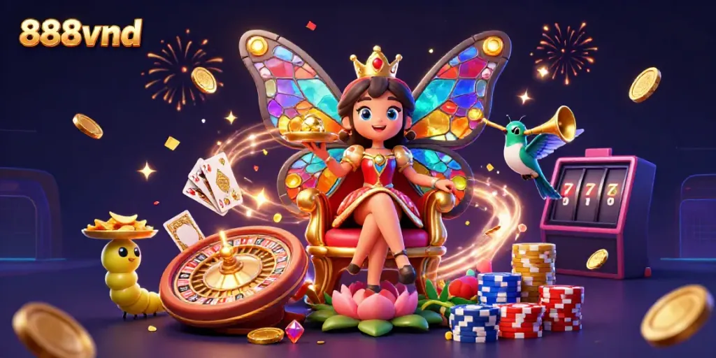 Immerse in the vibrant casino world of 888vnd with a dynamic scene of excitement and rewards.
