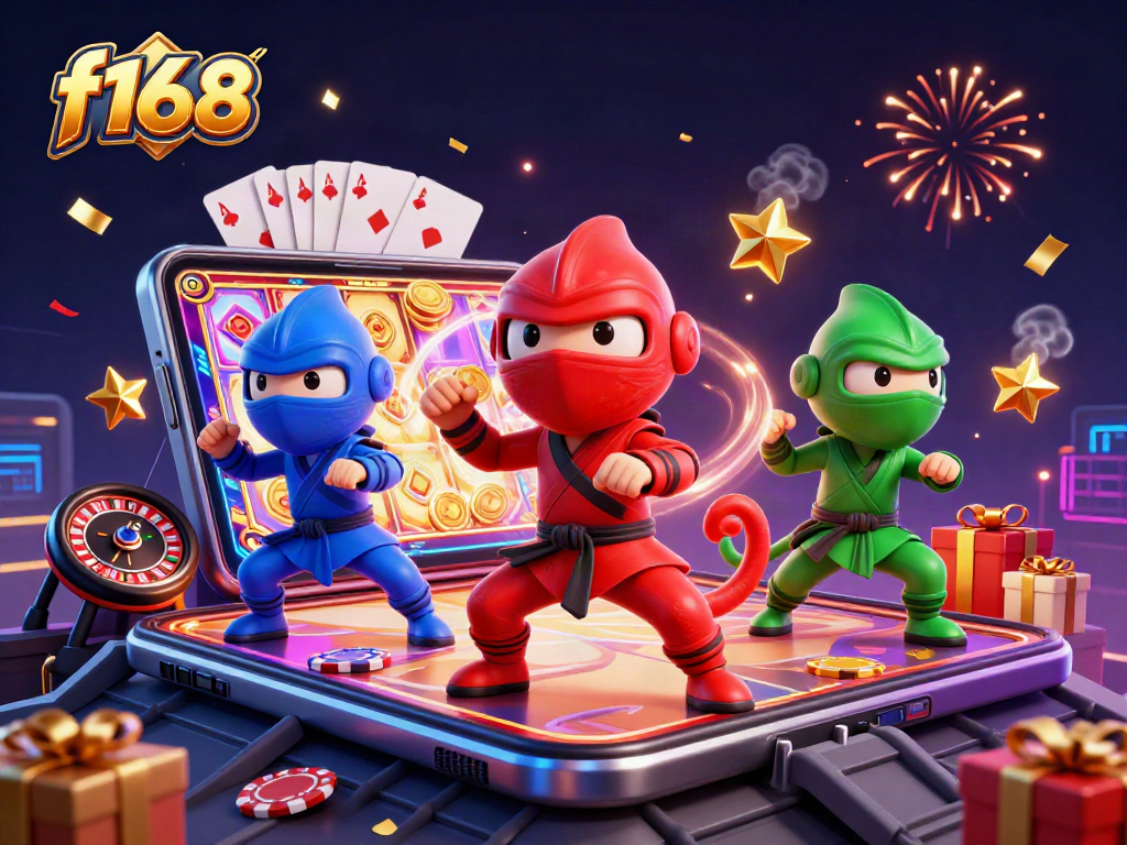 Experience thrilling gameplay with f168 as colorful characters engage in action-packed casino fun.