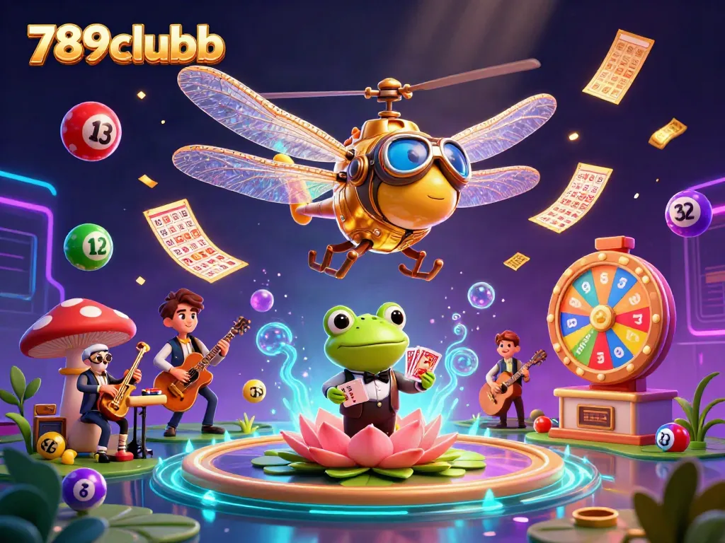 Experience the excitement of 789clubb with a dynamic casino scene featuring a frog croupier and vibrant gaming elements.