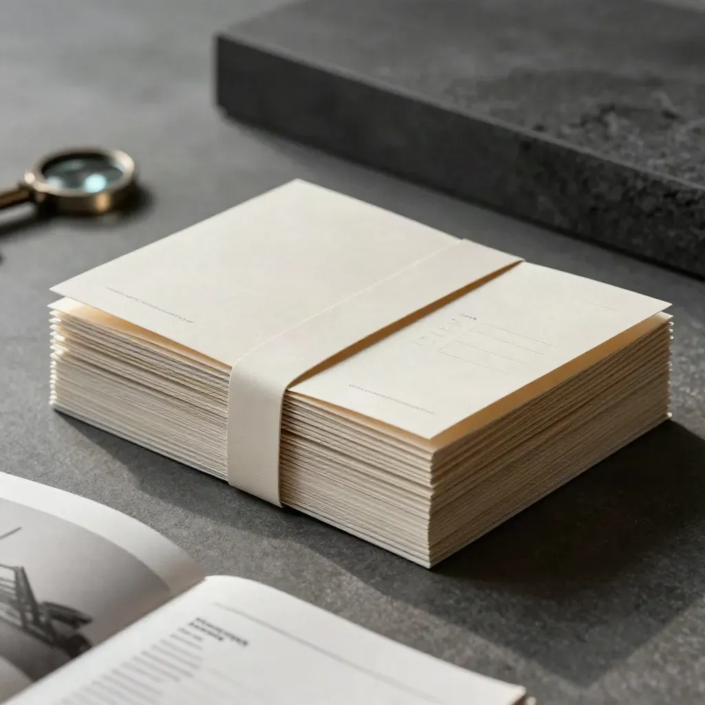 Macro bundle of template folios wrapped in a band, bursting open in dramatic studio light.
