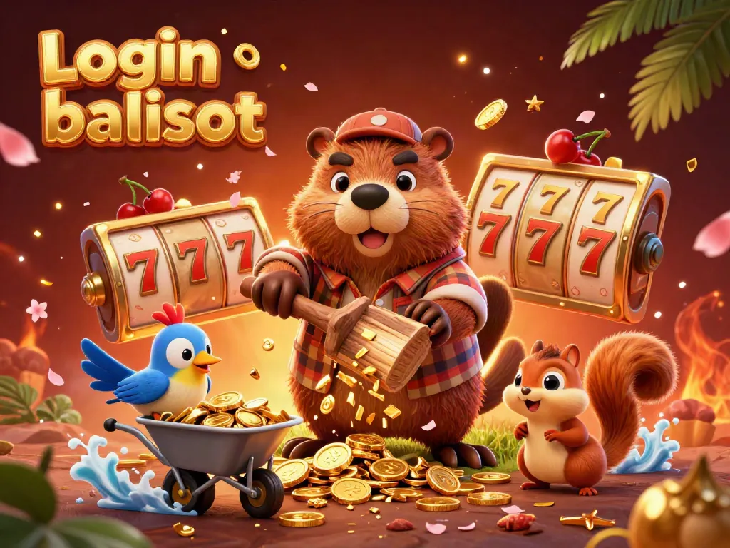 Join the excitement of Login balislot with a playful beaver character and vibrant gaming elements.