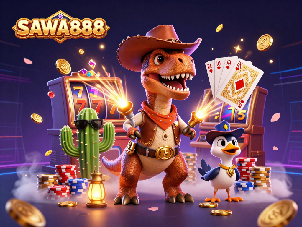 Experience thrilling gameplay with SAWA888's exciting slot adventures featuring vibrant characters and casino elements.