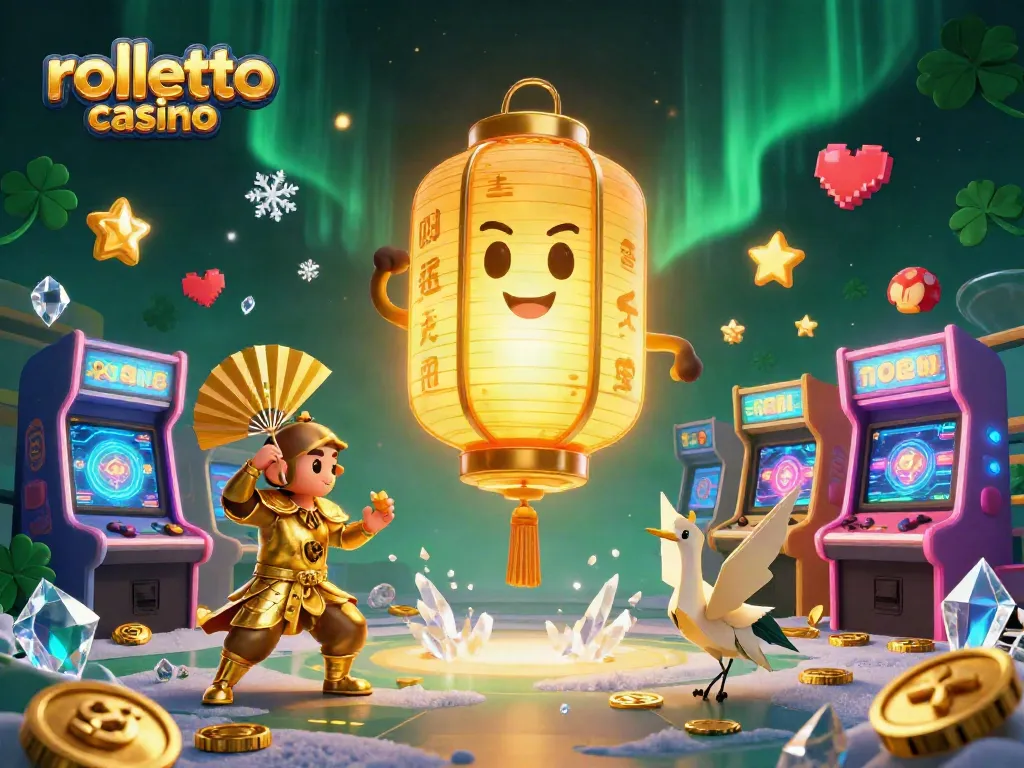 Experience rolletto casino's vibrant night market with a golden lantern spirit and gaming excitement.