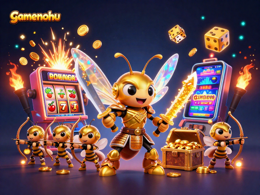 Spin jackpots with gamenohu's 3D golden hornet and vibrant casino elements in action.