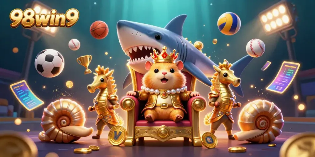 Experience a thrilling gamble with 98win9 as a tiny golden hamster king leads the gaming scene.