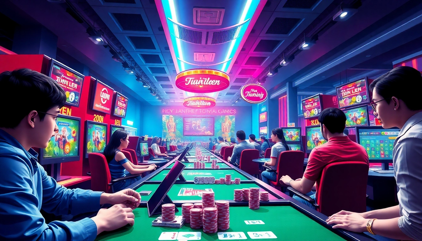 Online gaming environment with players enjoying card games at topgamebaidoithuong.mx, showcasing vibrant graphics and win excitement.