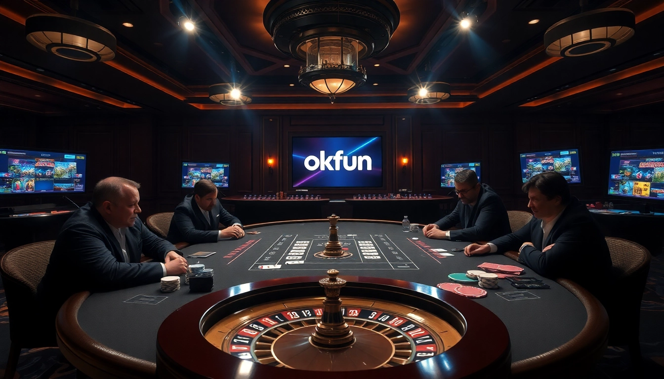 Exciting high-stakes poker table scene showcasing okfun online gambling experience.