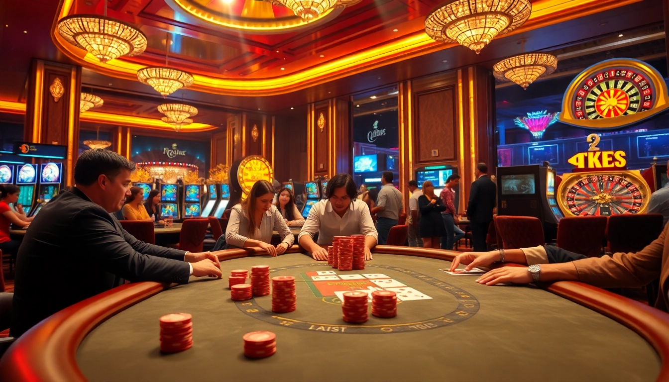 Exciting poker game at bk8 casino featuring players, chips, and cards.