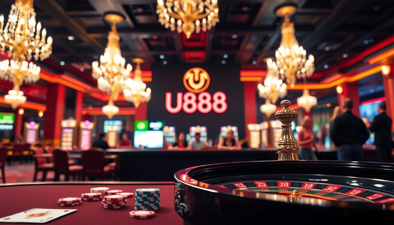 Players strategizing at a U8888 poker table in a luxurious casino setting.