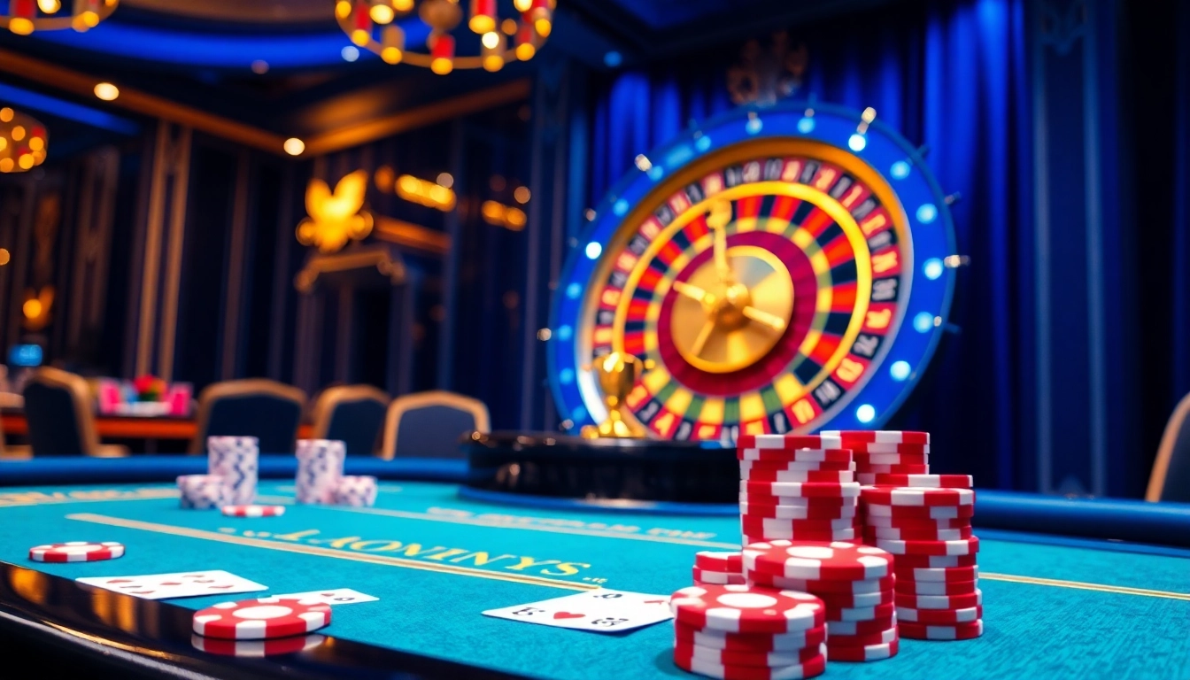 Play exciting poker at 69vn.gb.net in a luxurious casino setting with vibrant gaming elements.