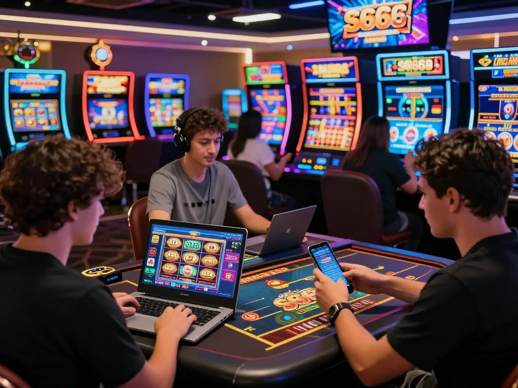 Exciting S666 online casino gaming scene with diverse players and vibrant visuals.