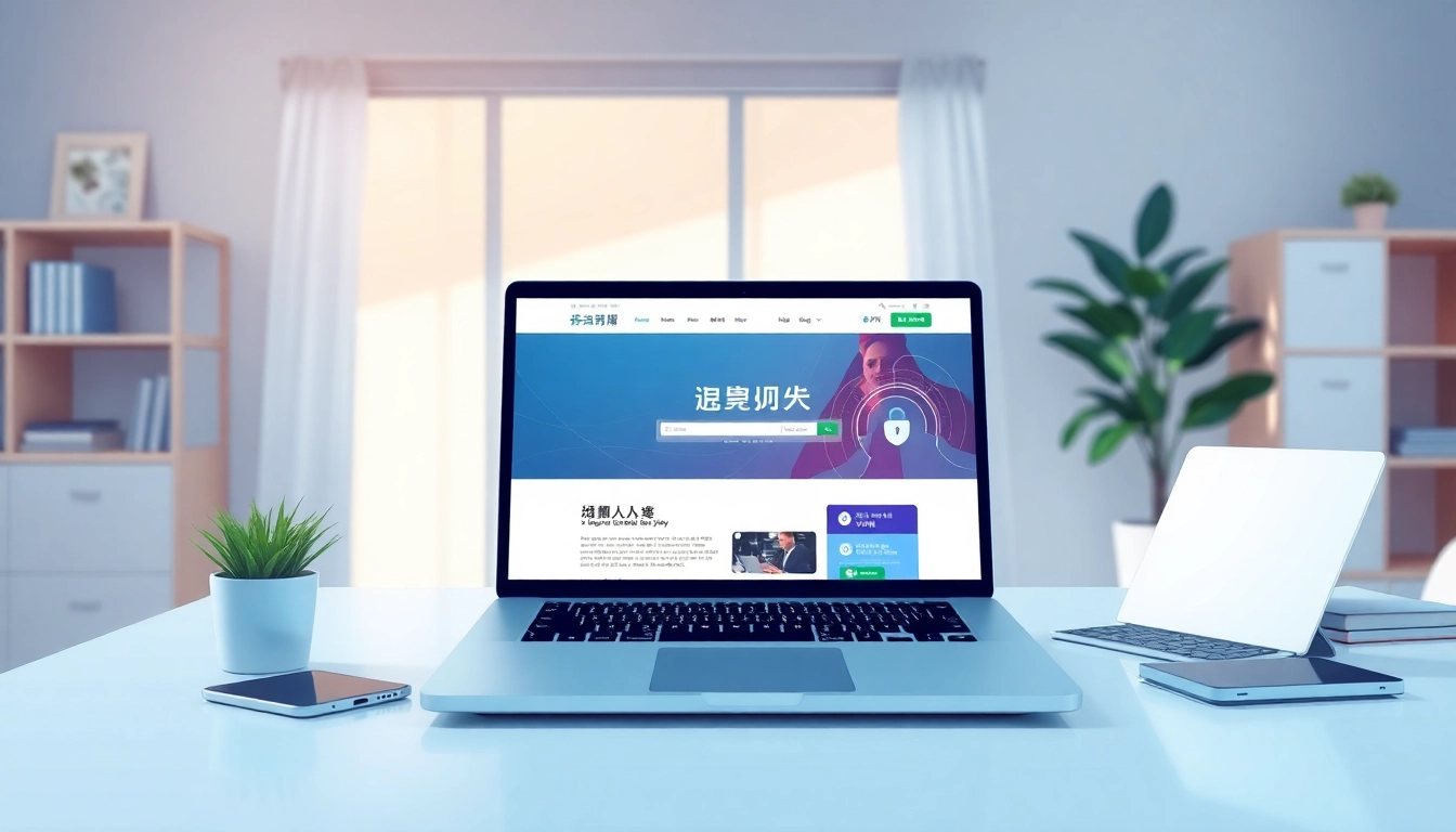 展示易于使用的设计与安全功能的快连官网，置于现代家庭办公环境中。