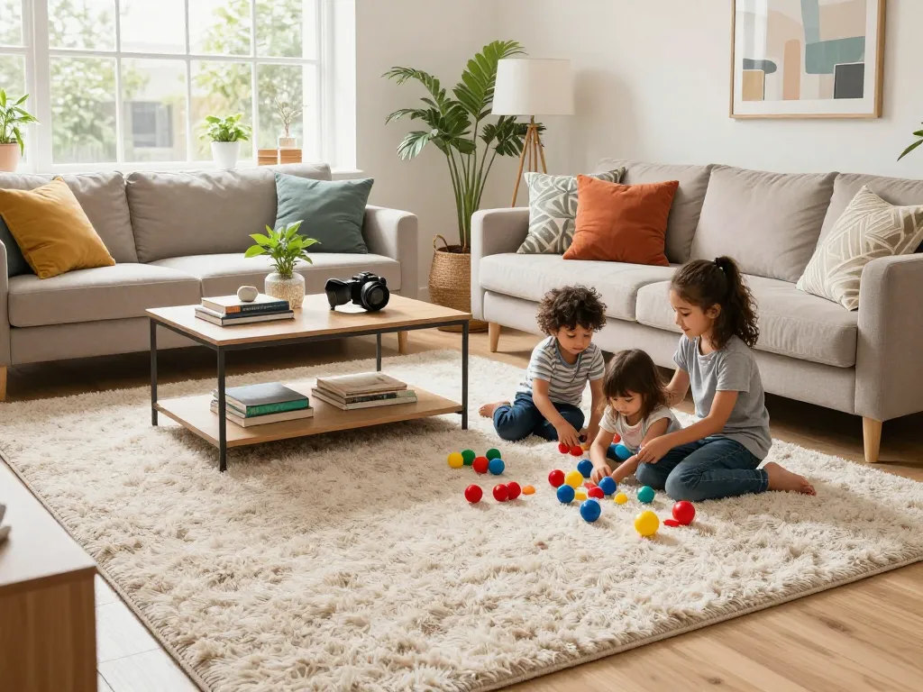 Cozy family living room with affordable carpets London, highlighting comfort and style.