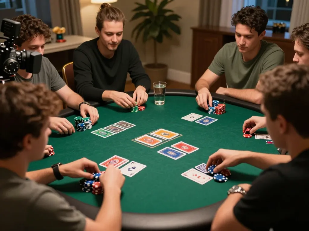 Enjoying a thrilling poker night with friends at home while strategizing with 789WIN.
