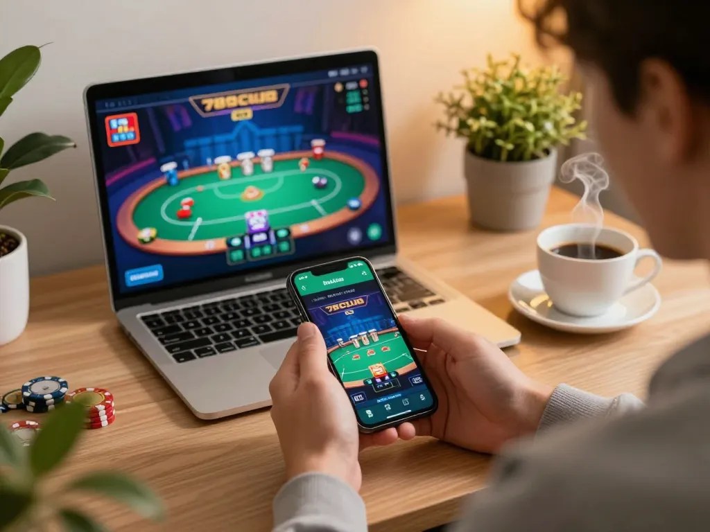 Player enjoying poker gameplay on the 789club app, enhancing their online experience with casual ambiance.