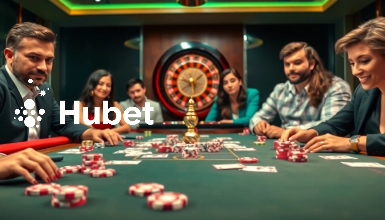 Engaging poker game at Hubet casino table with colorful chips and cards.