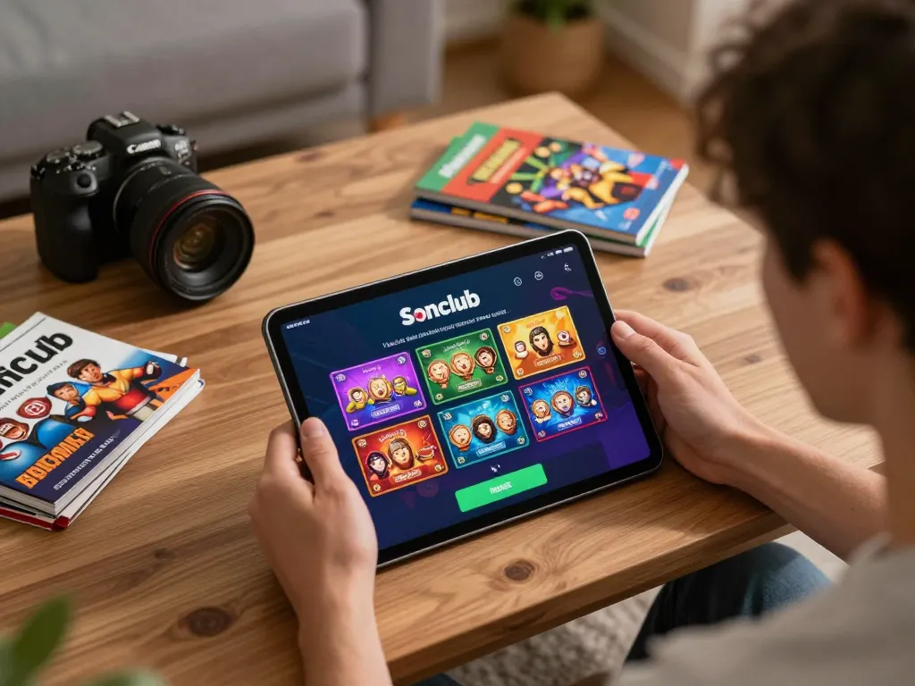 Player enjoying online gaming with Sonclub on a tablet, showcasing exciting graphics and comfortable setting.