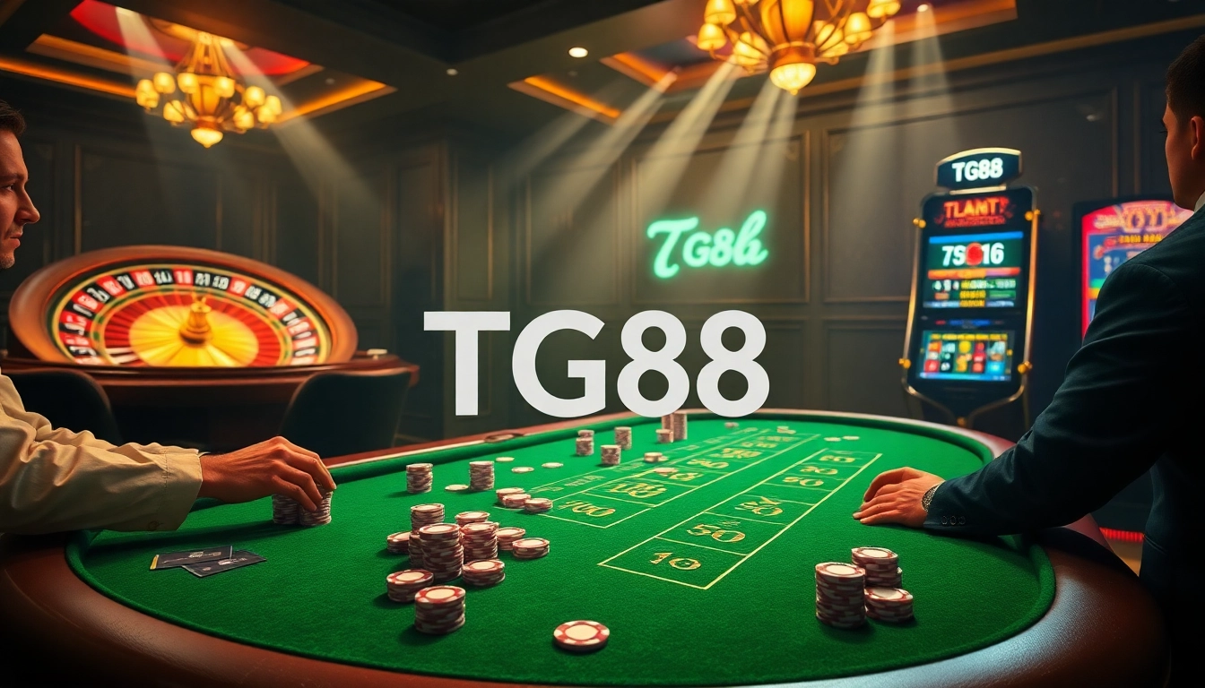 Experience thrilling casino gameplay at TG88 with vibrant poker tables and active players.