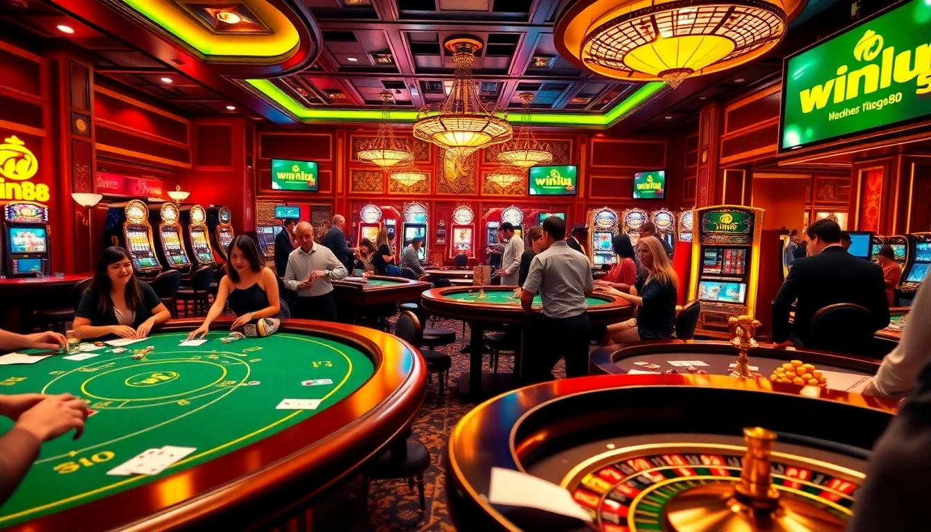 Players enjoying the thrill of gambling at a casino featuring win58-themed tables.