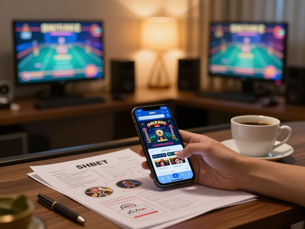 Engaging with SHBET mobile app during strategic planning for online gambling.