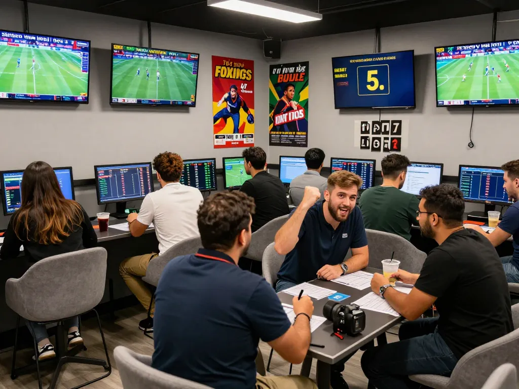 Exciting sports betting scene showcasing tỷ lệ kèo nhà cái 5 with dynamic bettors and live odds.