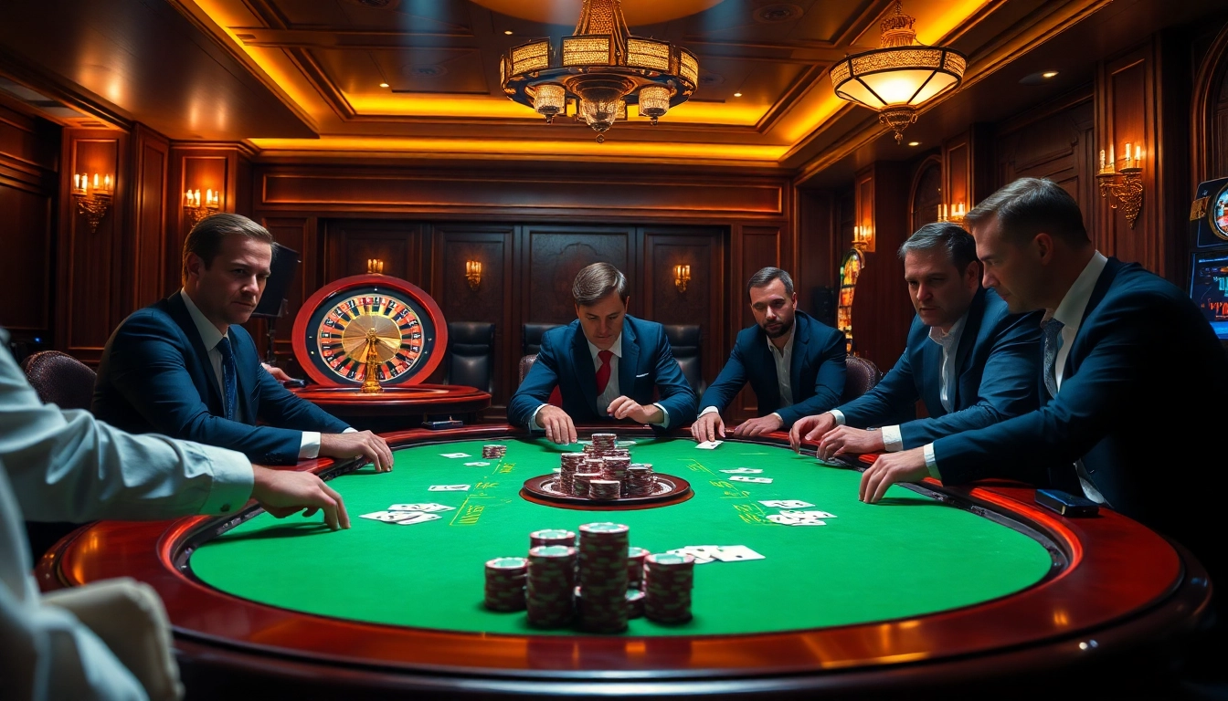 A thrilling poker game scene from https://s8onl.com/ showcasing high-stakes action and luxury.