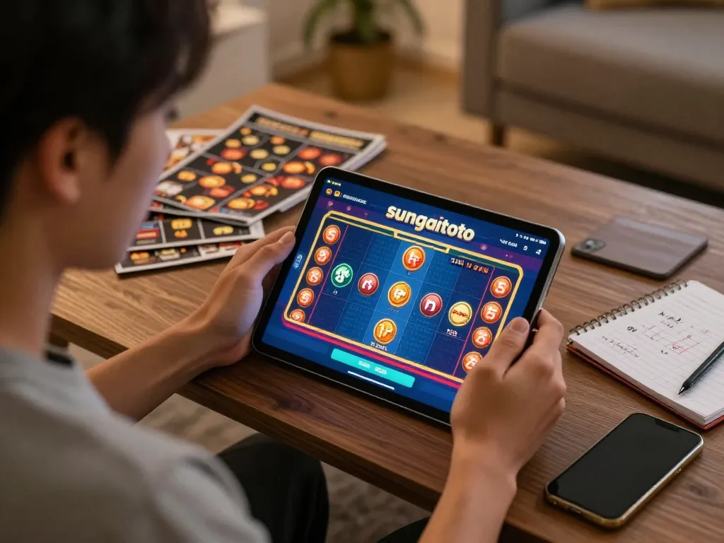 Bet strategically using apk sungaitoto on a tablet in a cozy home setting while tracking gaming notes.