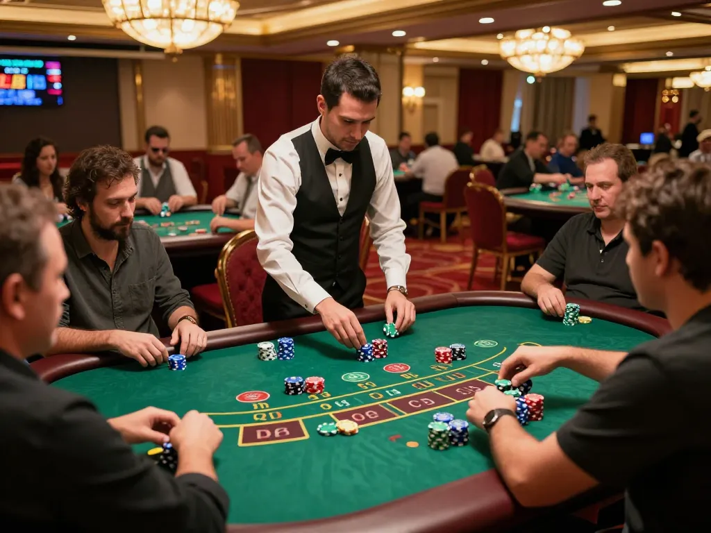 Players placing strategic bets at CO88's vibrant blackjack tables in a luxurious casino setting.