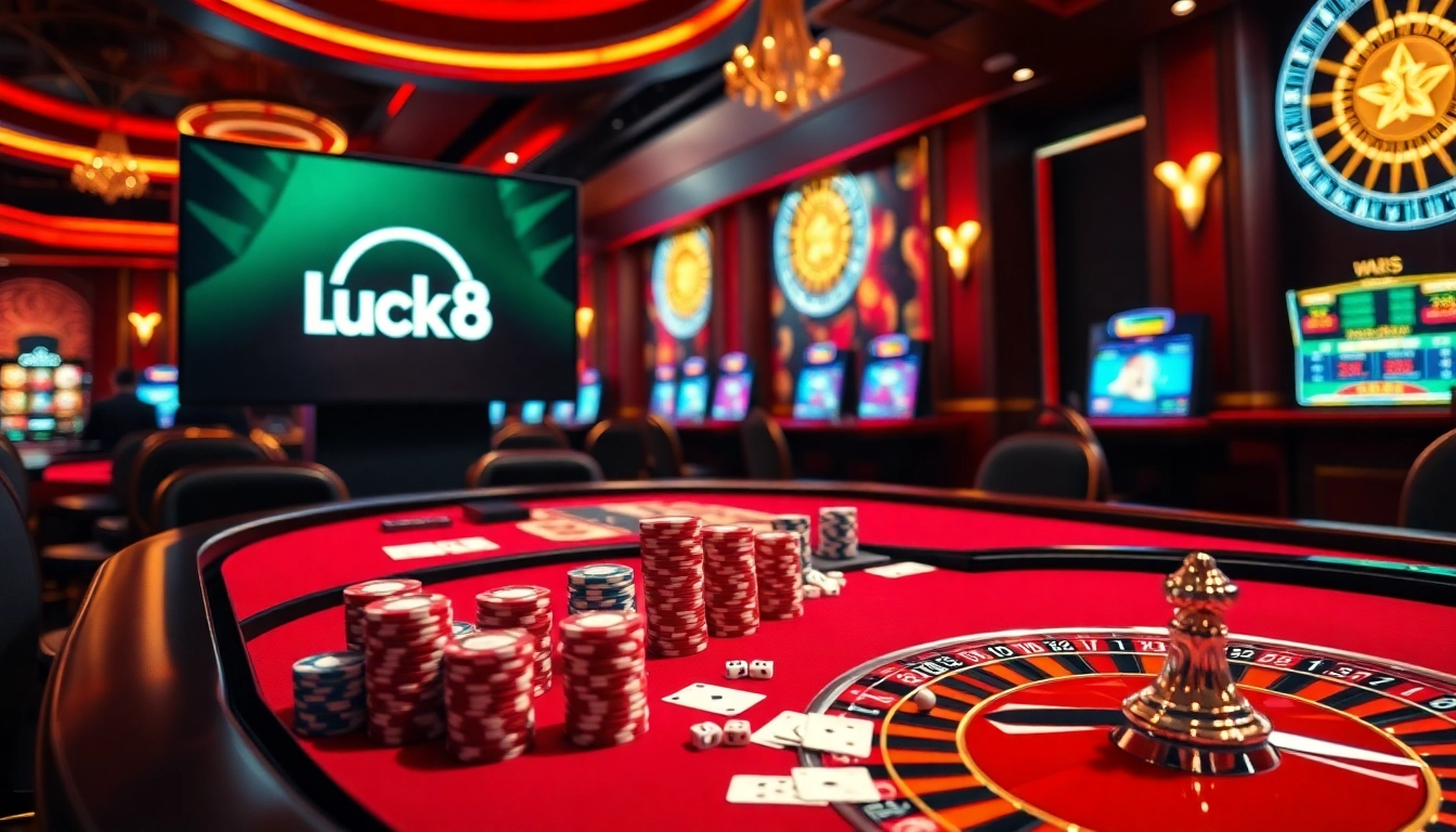 Experience the excitement of Luck8 with a modern online casino setup featuring poker and roulette.
