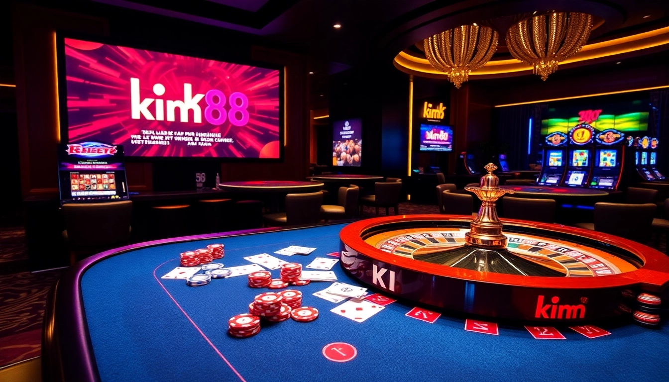 Experience the excitement of high-stakes gaming at link kim88 with vibrant poker tables and slot machines.