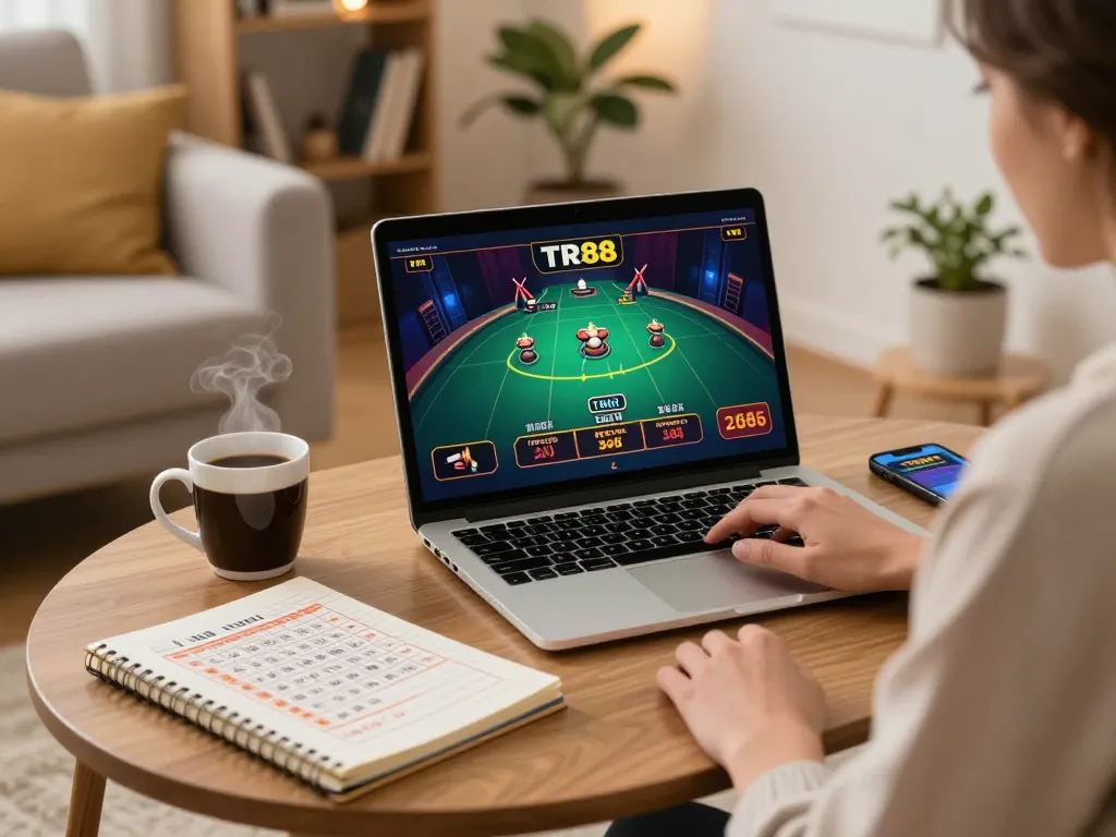 Engaging TR88 online casino game experience in a cozy home environment.