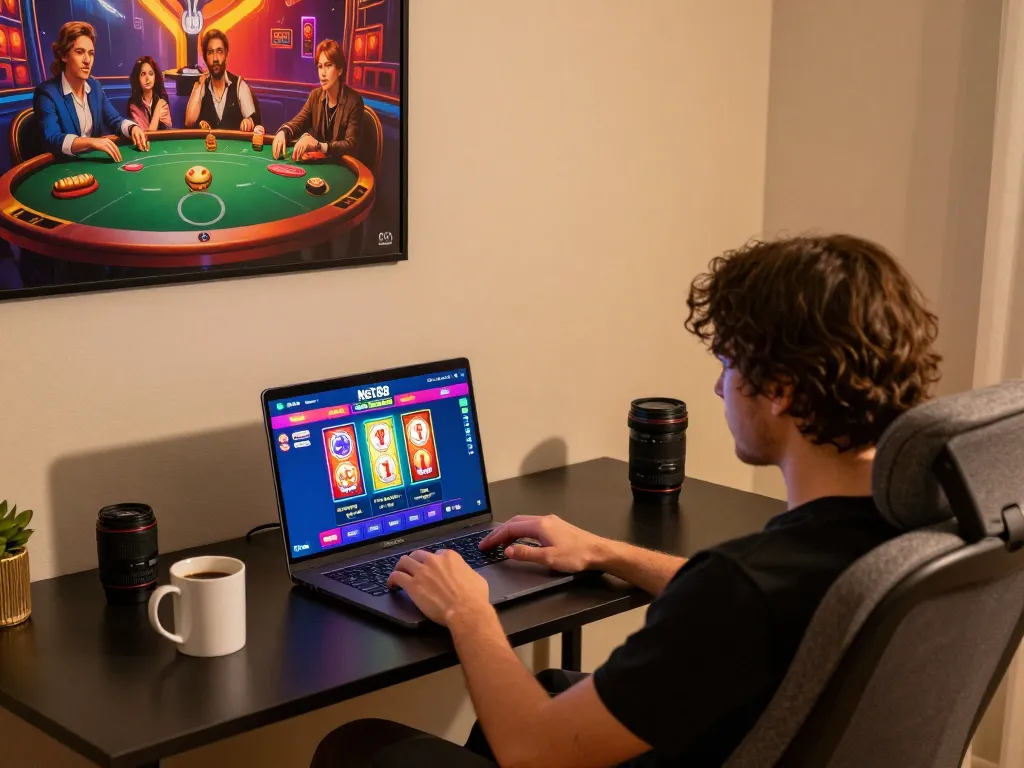 Net88 user engaging in exciting online gaming session with vibrant digital interface
