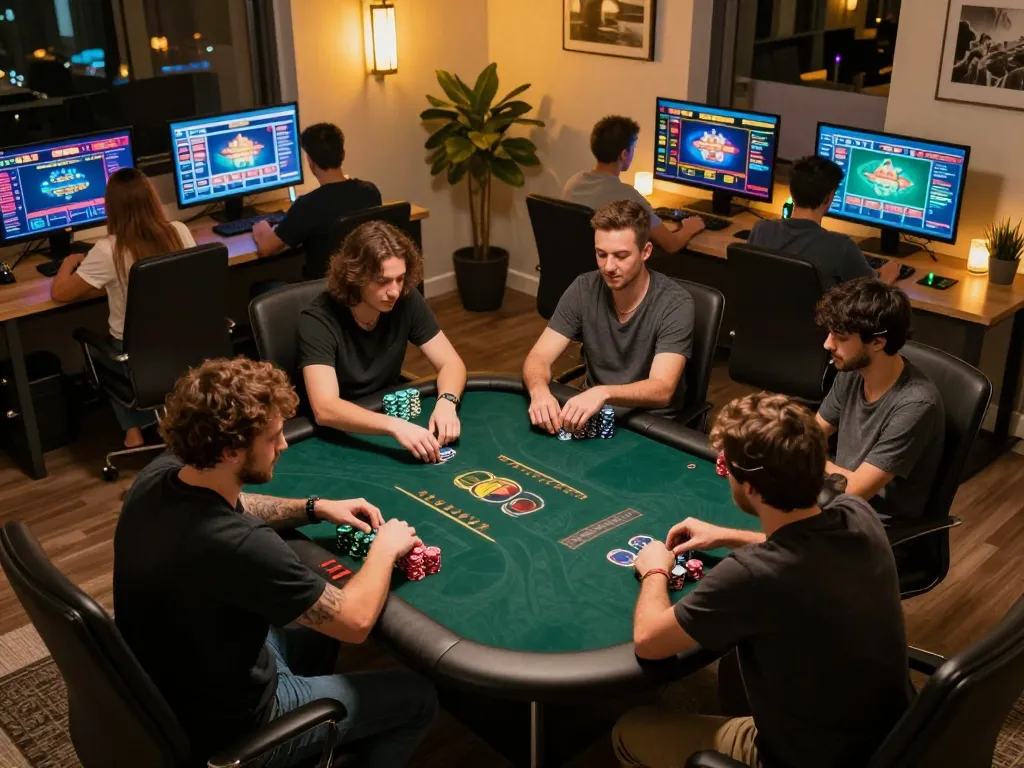 Players enjoying an online poker game while strategizing on multiple screens, TR88 experience