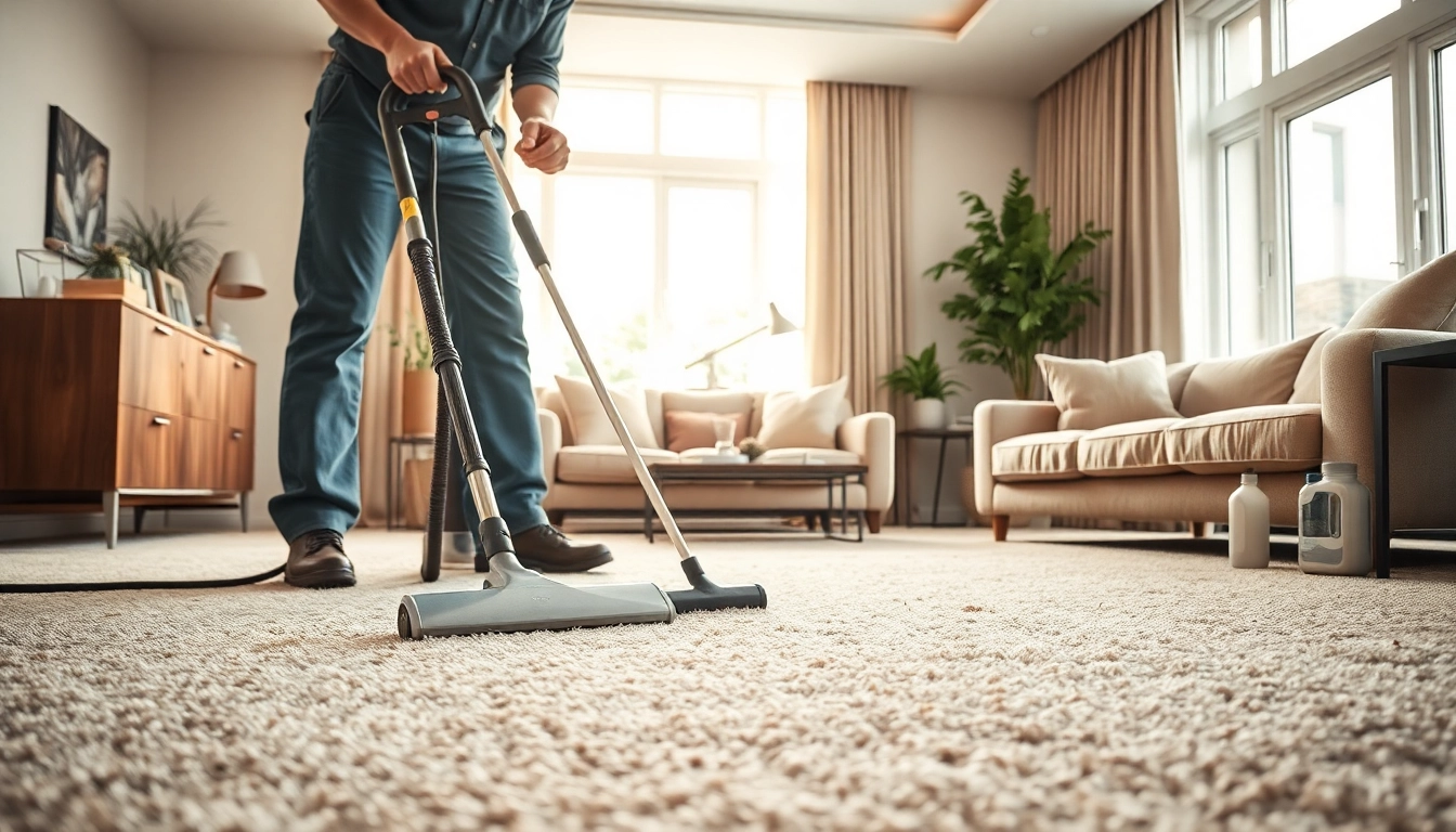Revitalizing carpet cleaning in Glasgow, highlighting a professional technician at work in a bright living room.