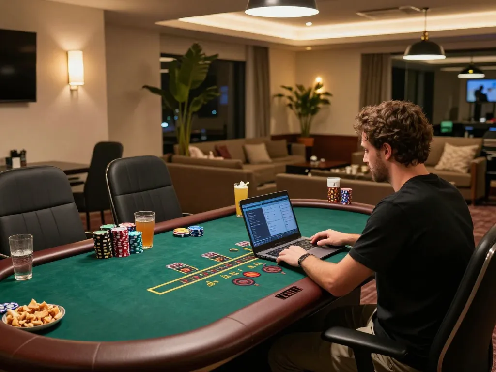 SC88 online player enjoying live blackjack game on laptop in a cozy home setting