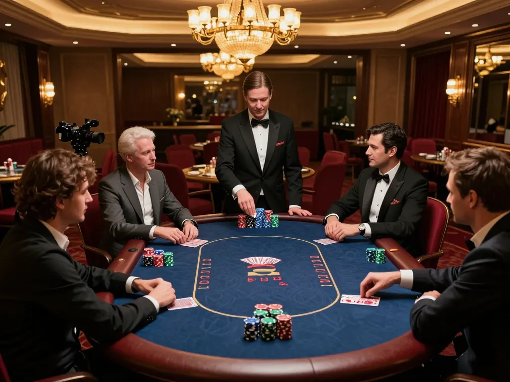 SC88 poker players in VIP room engaged in high-stakes game, showcasing luxury and strategy.