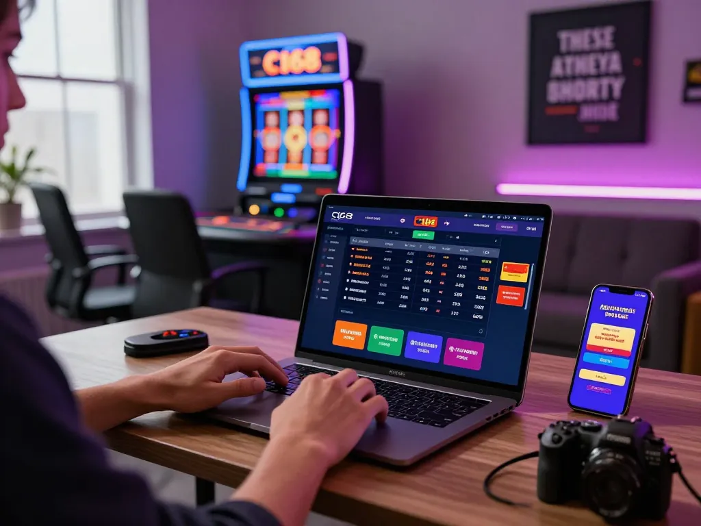 C168 online betting interface with user engaging in vibrant home office setting showcasing sleek games and promotions.