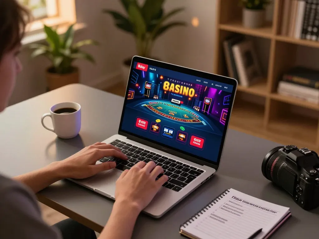 Engaging with 8day casino app on a sleek laptop, showcasing modern online gambling experience