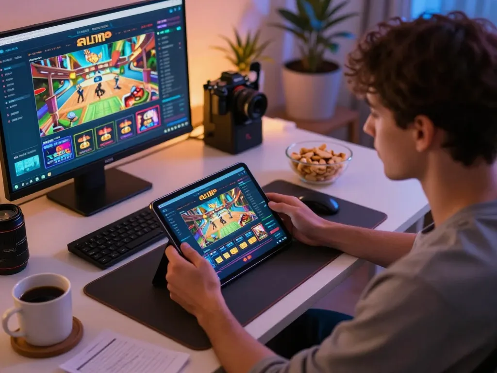 A person enjoying a thrilling session at alo789 online casino on a tablet, focused on gameplay