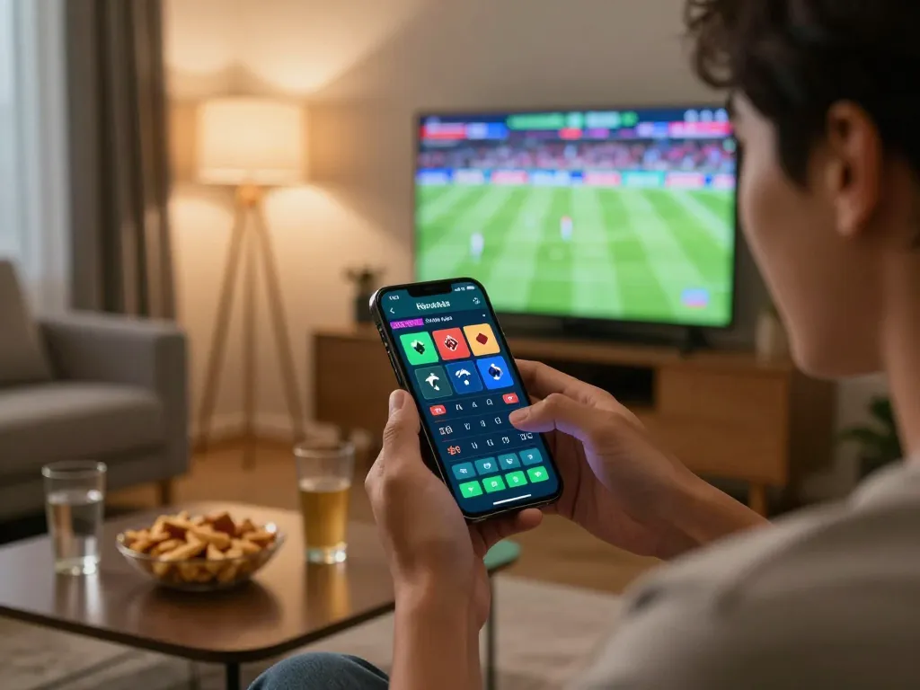 Engaged player exploring kèo nhà cái options while betting on live football.