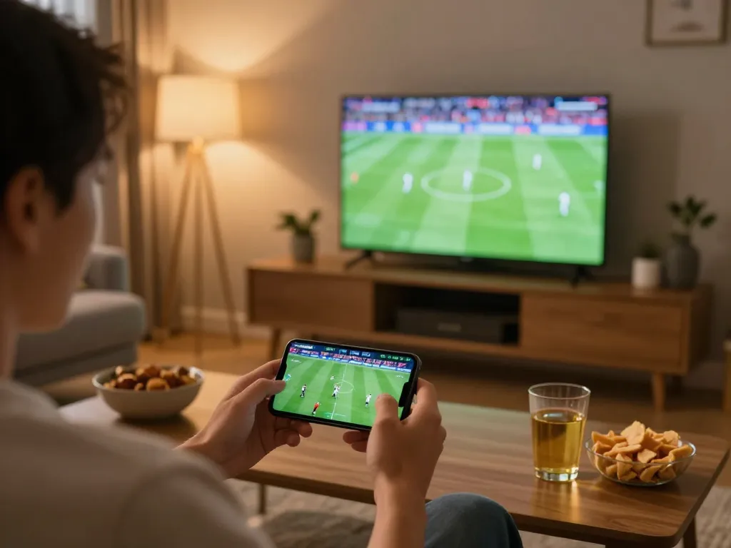 Bongdalu user actively engaging in sports betting while watching live football, showcasing responsible gaming environment.