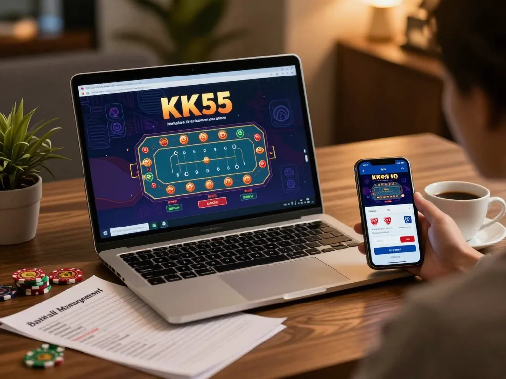 Engaging online gaming experience with KK55 gameplay interface and bankroll notes for responsible gambling.