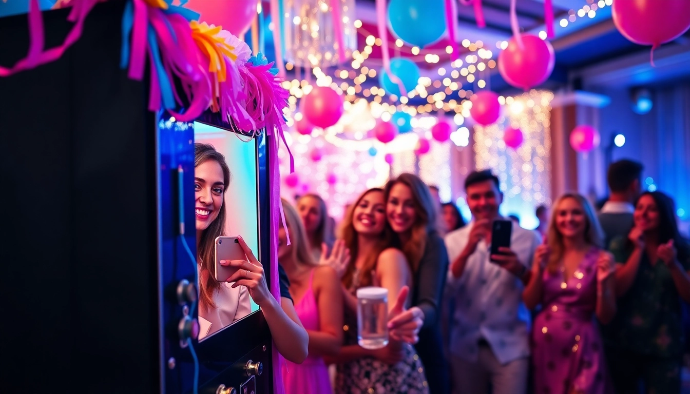 Capture the joy of a photo booth rental at a vibrant party, featuring guests enjoying memorable moments.