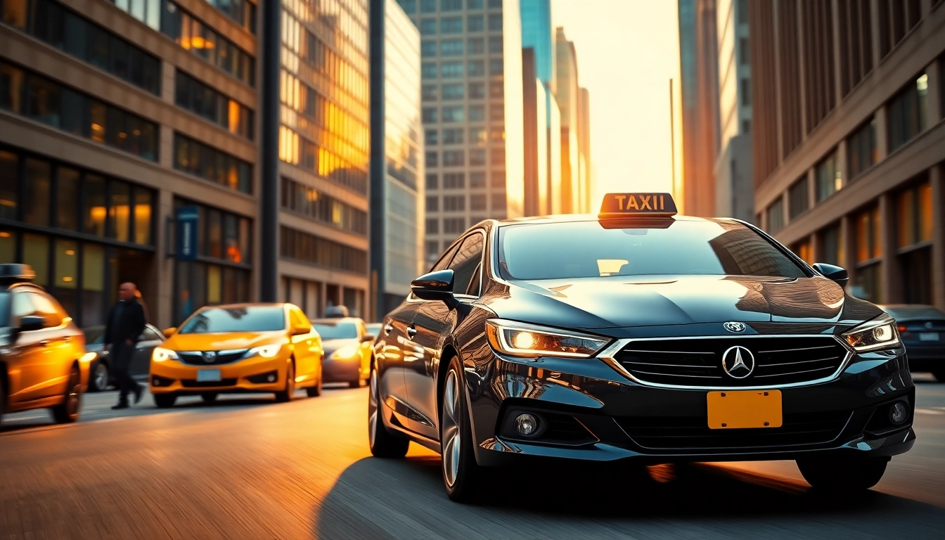 Taxis in a busy urban environment demonstrating an efficient transportation service.