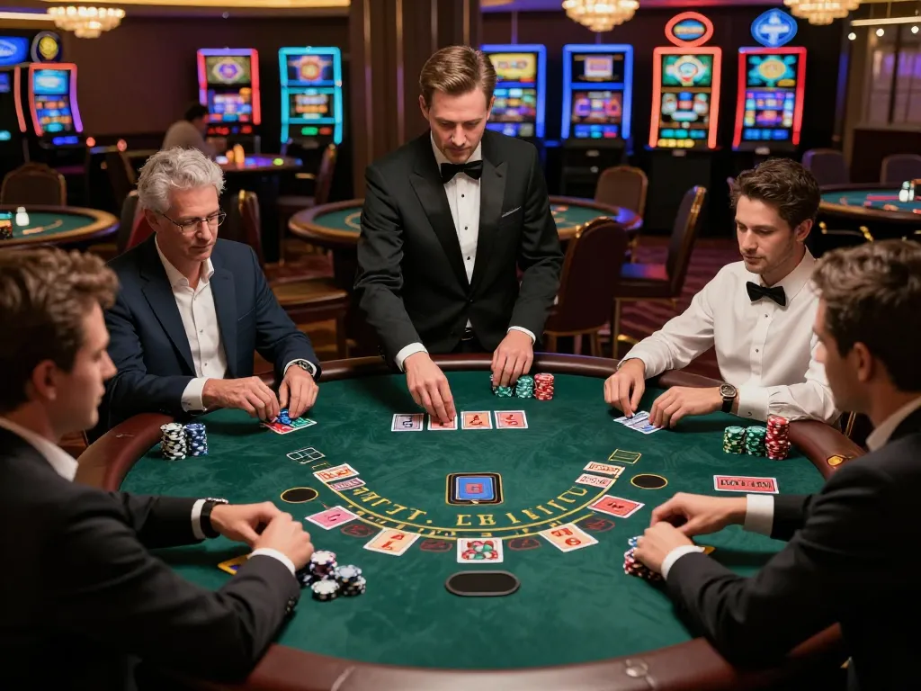 C168 players strategically engaging in a blackjack game at a luxurious casino table.